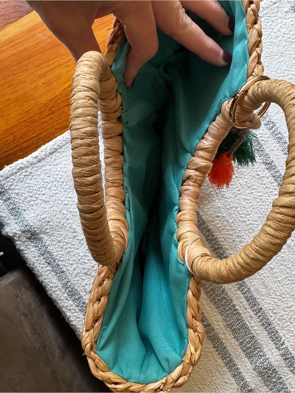 Straw Bag with Colorful Tassels - Natural - Picture 2 of 2